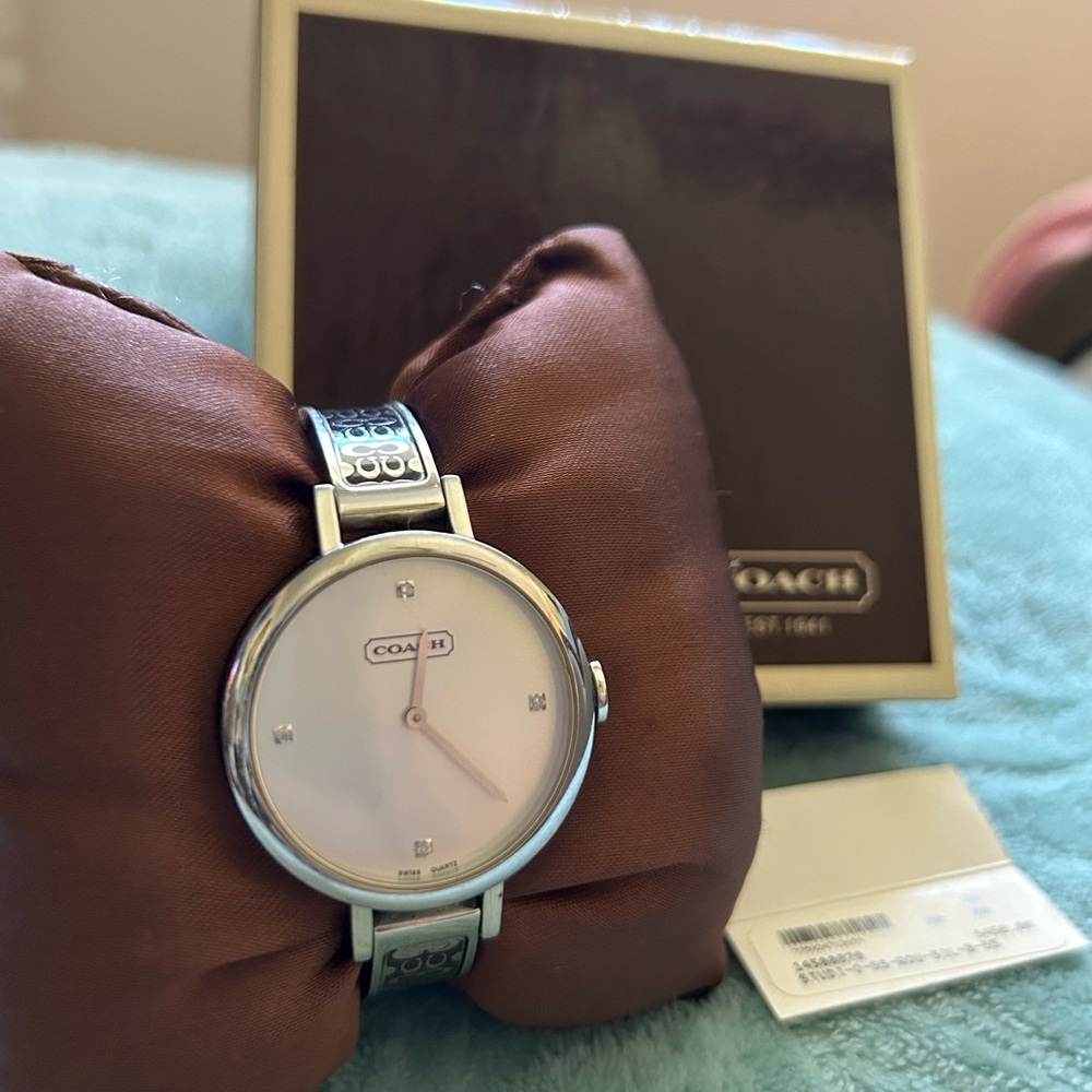 Y2K Coach Swiss Movement & Diamond Accent Brown & Silver Signature Watch